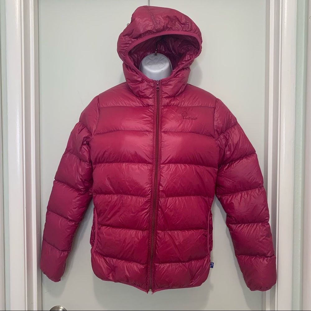 Penfield dark pink puffer coat size Large packable with storage bag